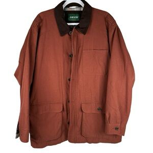 Orvis Rust Chore Barn Coat Plaid Flannel Lined Corduroy Collar Men’s Size XL
